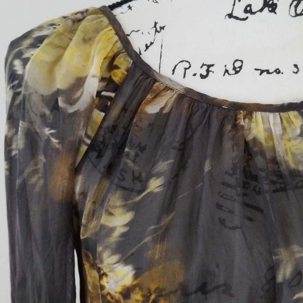 Karen Kane sheer silk Floral Brown Print Top
